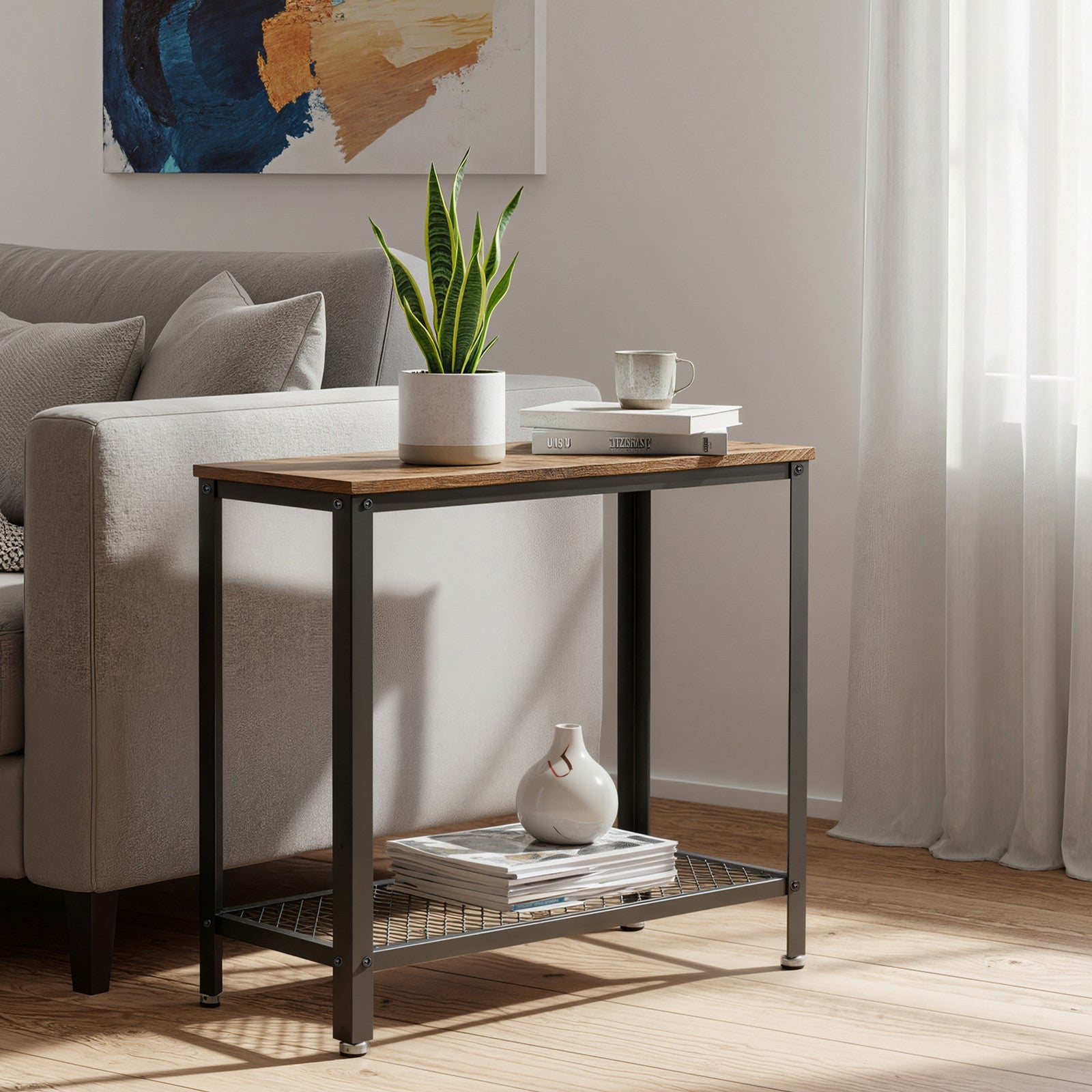Narrow Side End Table, 2-Tier Sofa Printer Table, for Bedroom - image 5