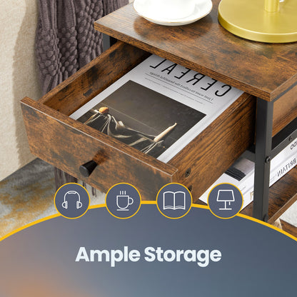 Nightstand, with a Drawer and 2 Storage Shelves, Space Saving - image 3