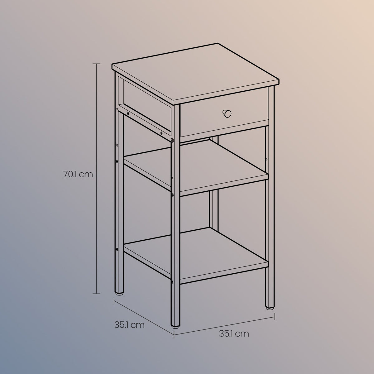 Nightstand, with a Drawer and 2 Storage Shelves, Space Saving - image 5