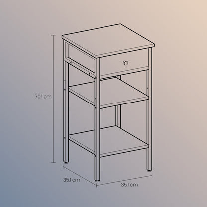 Nightstand, with a Drawer and 2 Storage Shelves, Space Saving - image 5