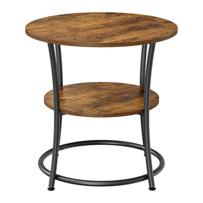Industrial End Table with 2 Shelves, Small Round Side Table for Living Room, Bedroom, Easy to Assemble - image 1