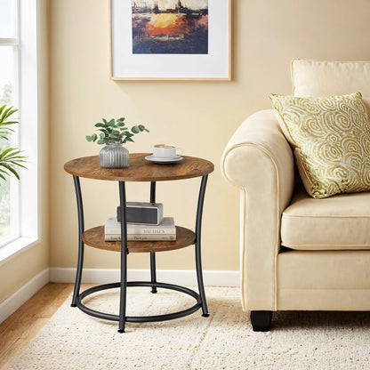 Industrial End Table with 2 Shelves, Small Round Side Table for Living Room, Bedroom, Easy to Assemble - image 2