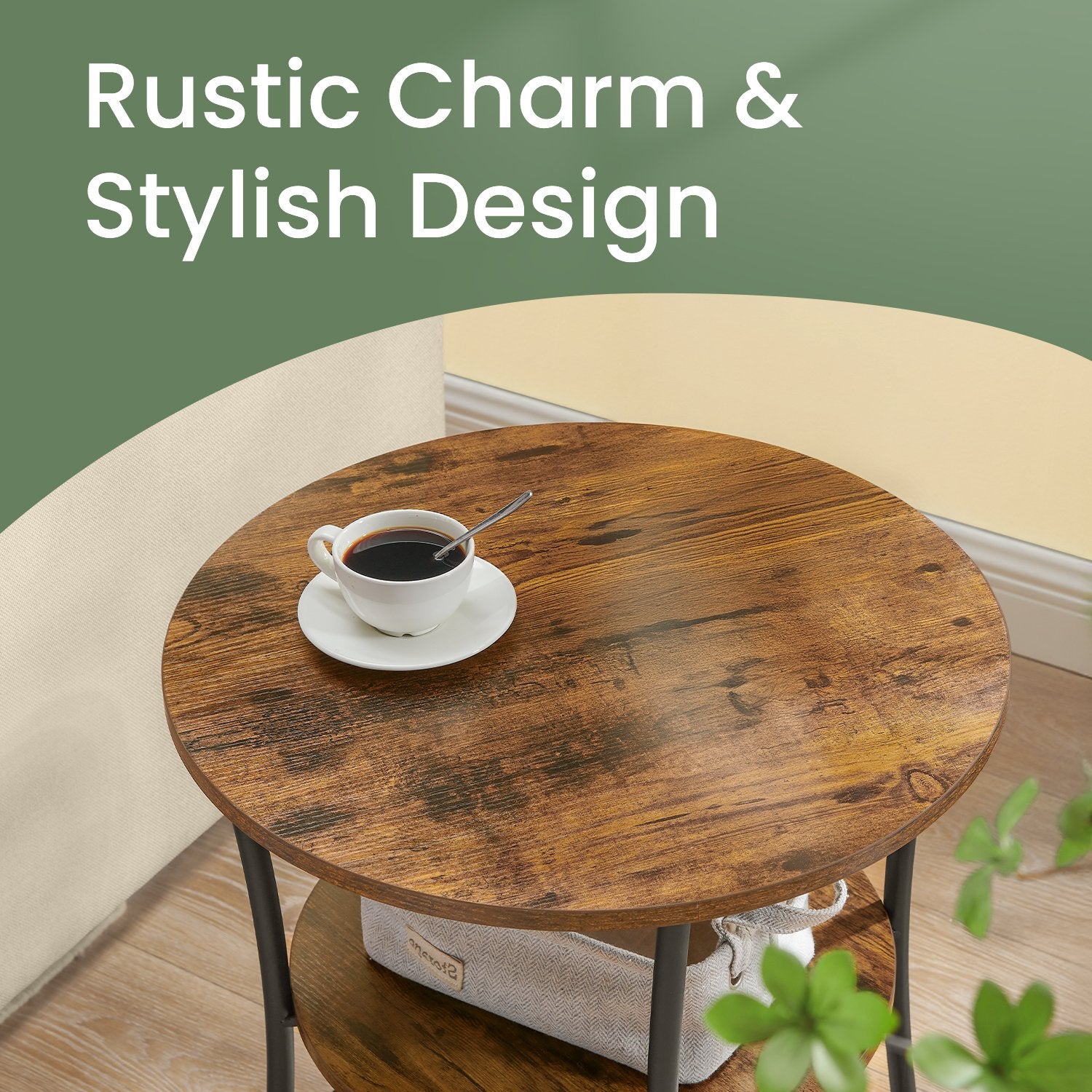 Industrial End Table with 2 Shelves, Small Round Side Table for Living Room, Bedroom, Easy to Assemble - image 3