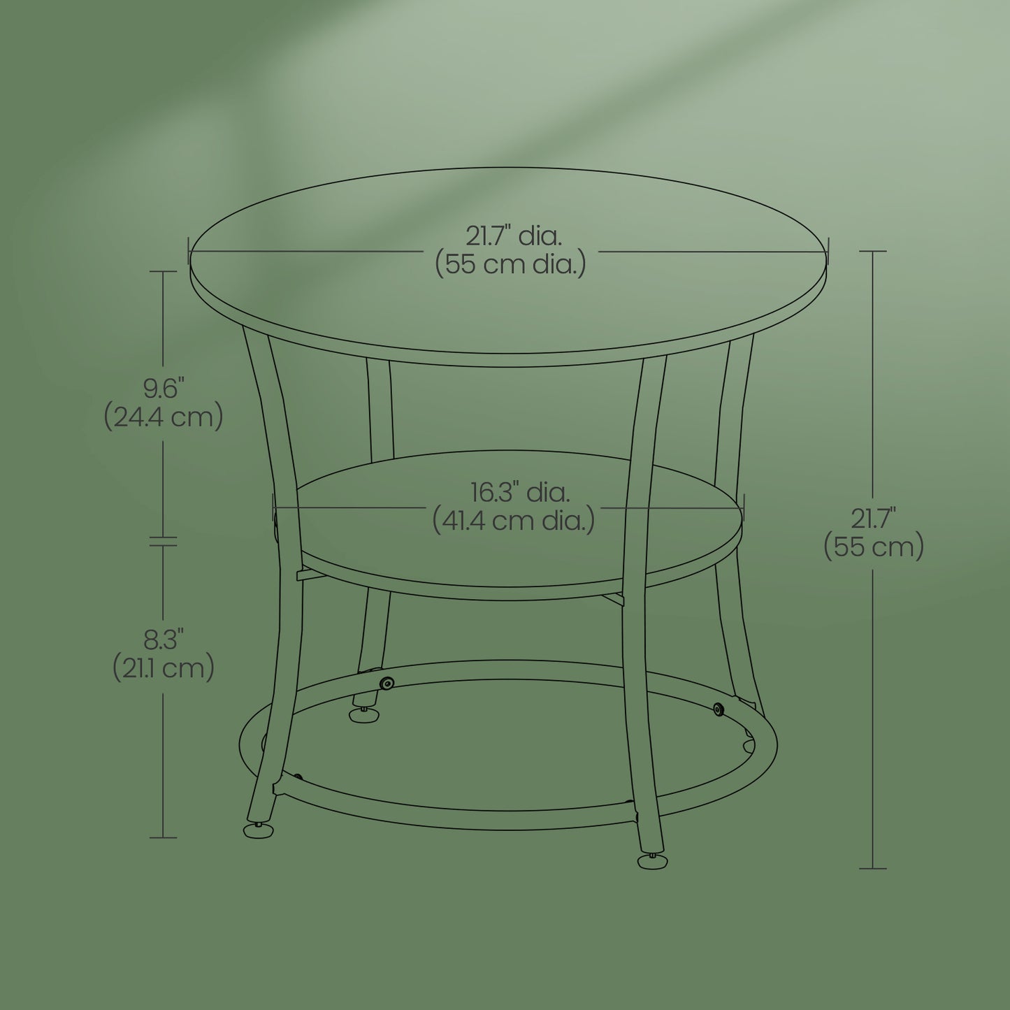 Industrial End Table with 2 Shelves, Small Round Side Table for Living Room, Bedroom, Easy to Assemble - image 5