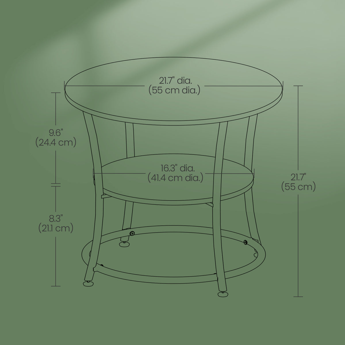 Industrial End Table with 2 Shelves, Small Round Side Table for Living Room, Bedroom, Easy to Assemble - image 5