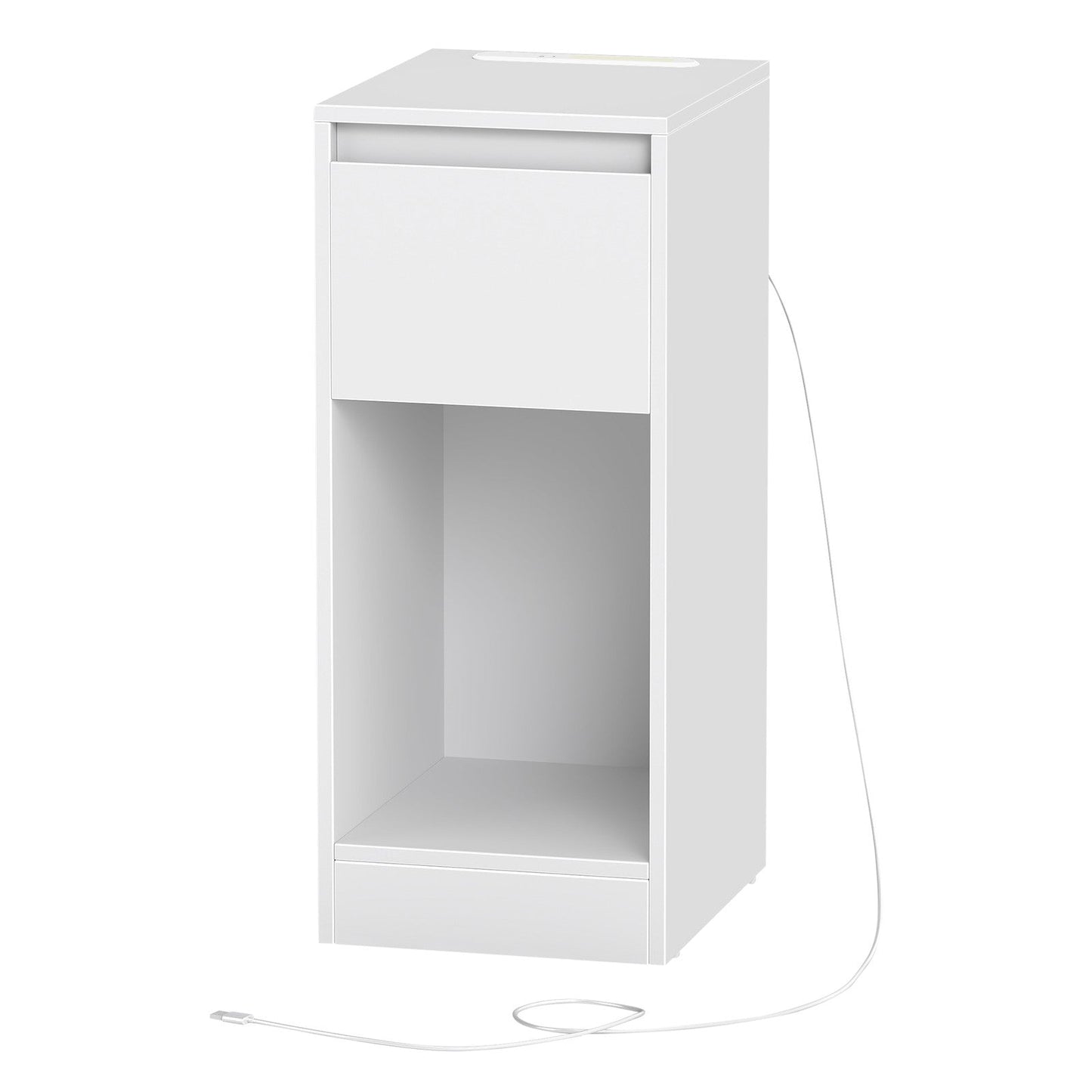 Nightstand with Power Outlets, Bedside Table with LED Light, Space Saving - image 1