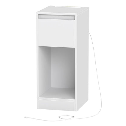 Nightstand with Power Outlets, Bedside Table with LED Light, Space Saving - image 1