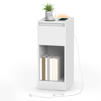 Nightstand with Power Outlets, Bedside Table with LED Light, Space Saving - image 2