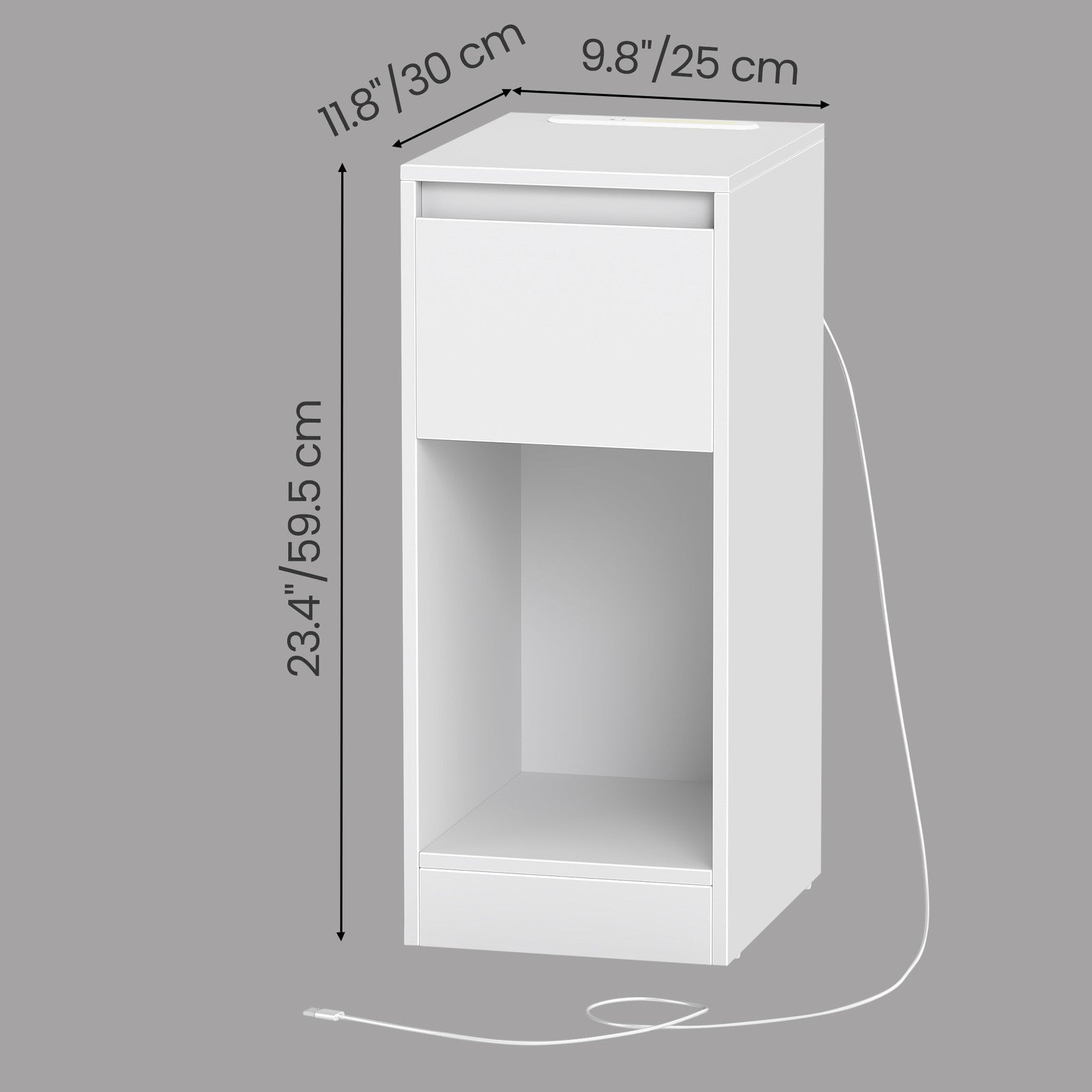 Nightstand with Power Outlets, Bedside Table with LED Light, Space Saving - image 3