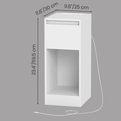 Nightstand with Power Outlets, Bedside Table with LED Light, Space Saving - image 3