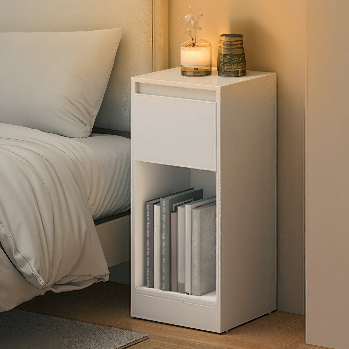 Nightstand with Power Outlets, Bedside Table with LED Light, Space Saving - image 4