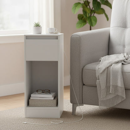 Nightstand with Power Outlets, Bedside Table with LED Light, Space Saving - image 5