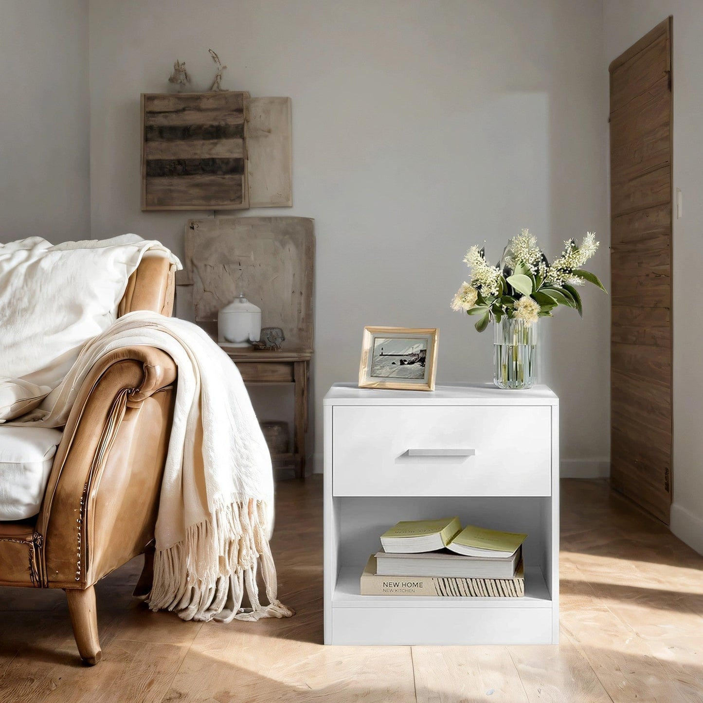 Bedside Table, Side Table with Drawer, Handle - image 1