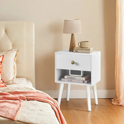 Bedside Table, Side Table with Storage Drawer and Open Shelf, Solid Wood Legs - image 1