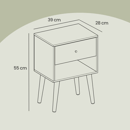 Bedside Table, Side Table with Storage Drawer and Open Shelf, Solid Wood Legs - image 6