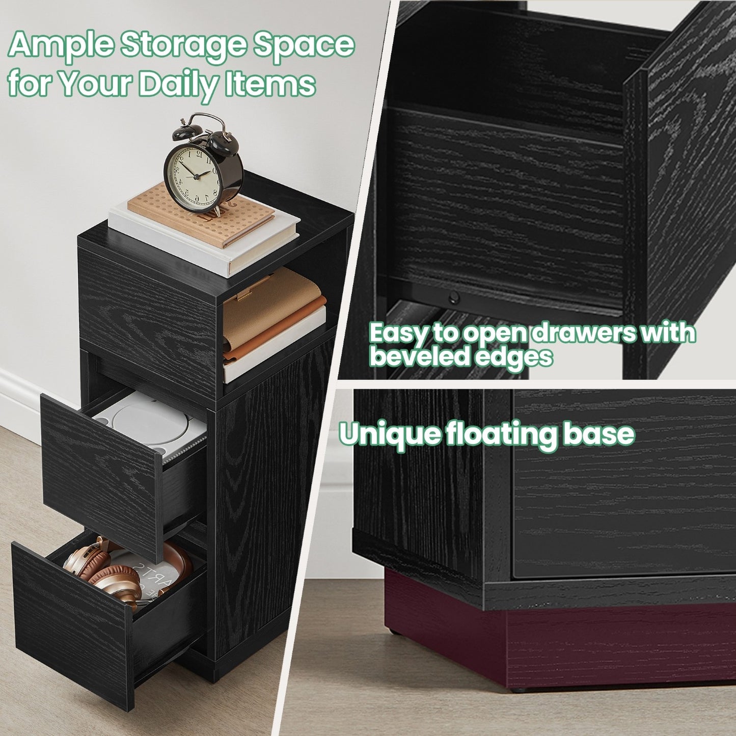 Set of 2 Narrow Side Tables, Slim End Table with 2 Drawers, 1 Open
Compartment, for Living Room, Bedroom - image 20