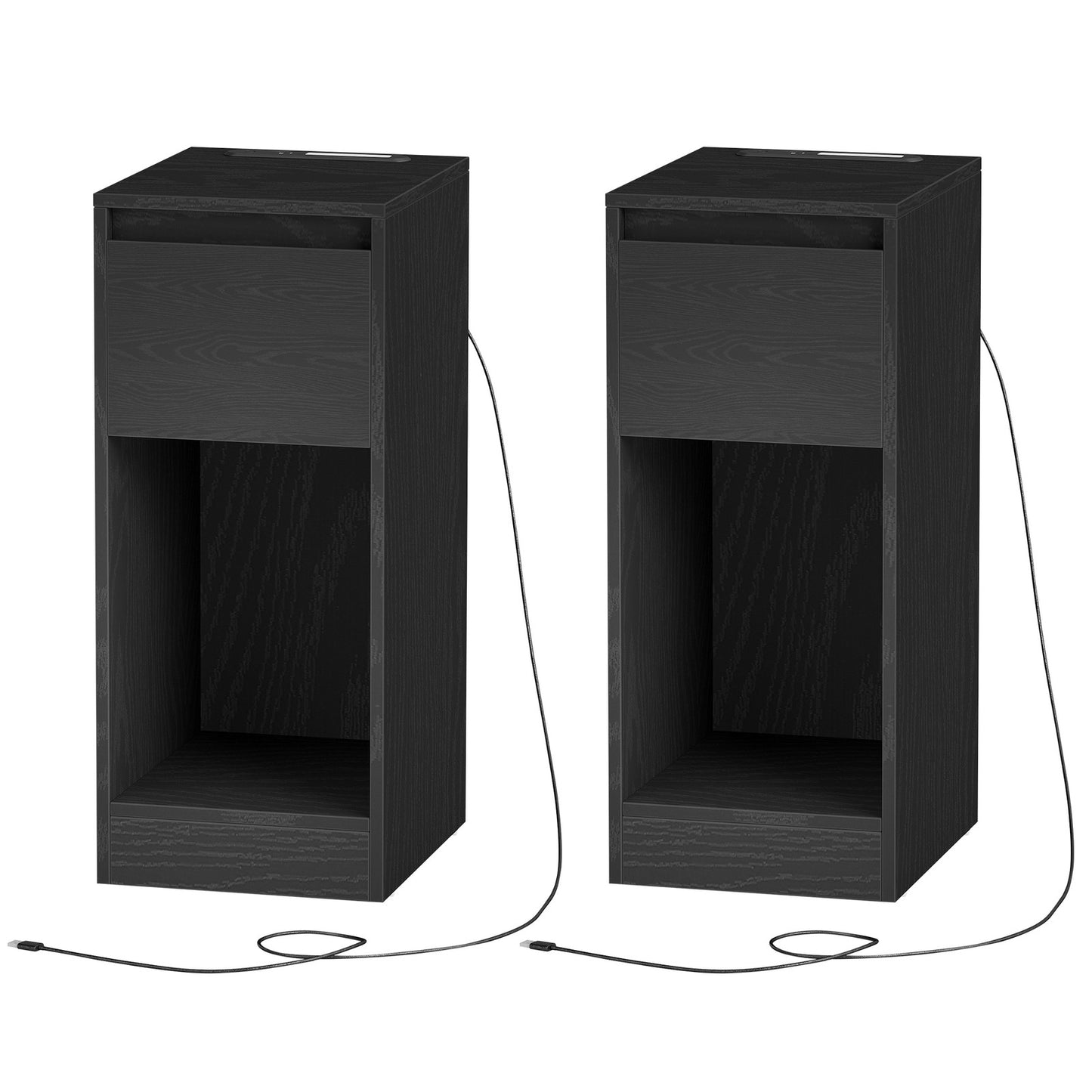 Nightstand with Power Outlets, Bedside Table with LED Light, Space Saving - image 16