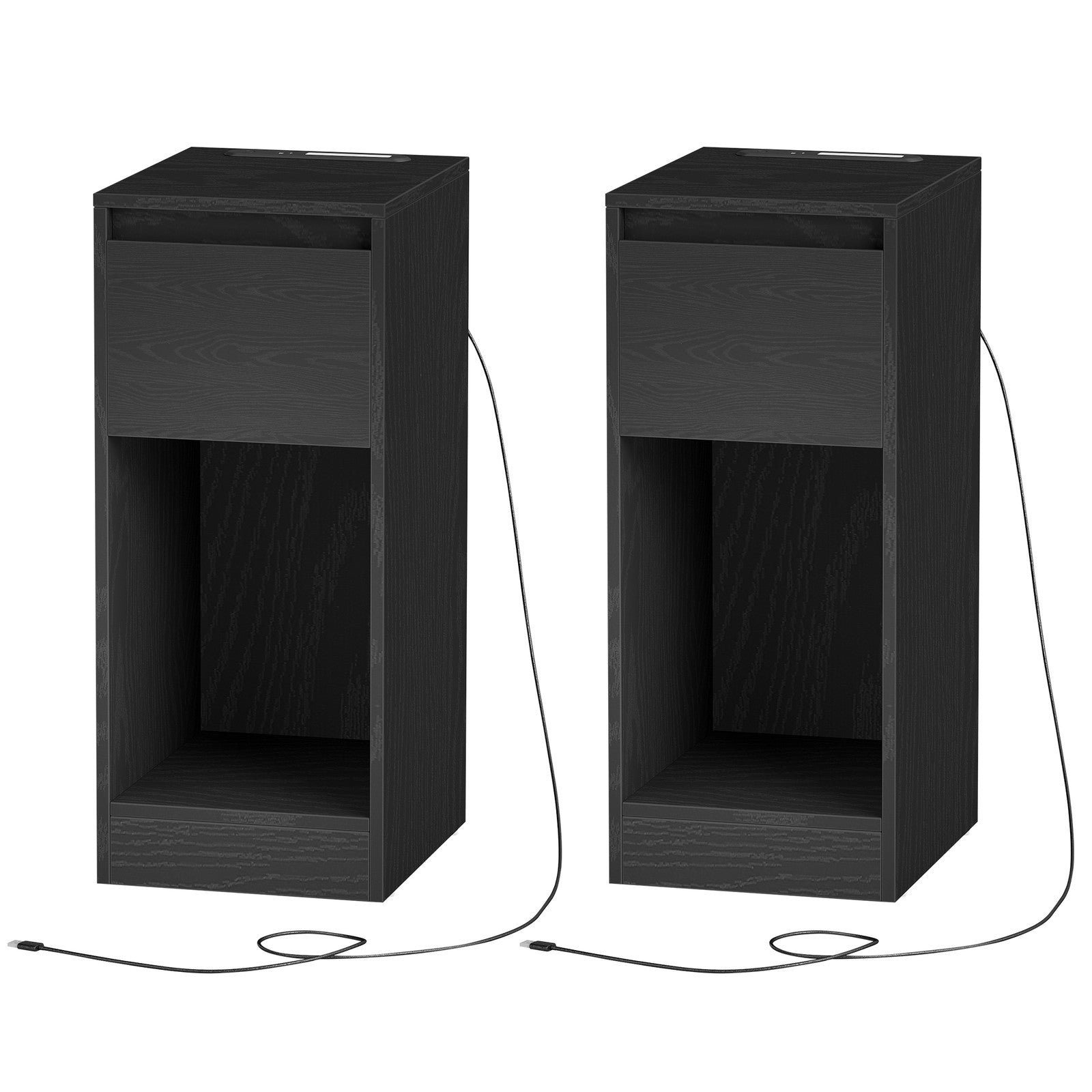 Nightstand with Power Outlets, Bedside Table with LED Light, Space Saving - image 16