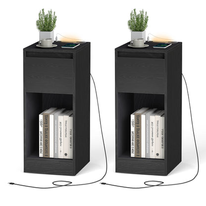 Nightstand with Power Outlets, Bedside Table with LED Light, Space Saving - image 17