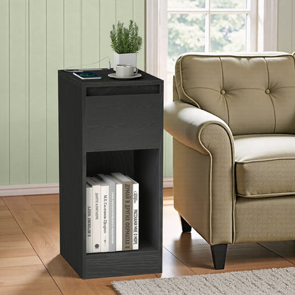 Nightstand with Power Outlets, Bedside Table with LED Light, Space Saving - image 19