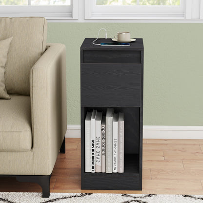 Nightstand with Power Outlets, Bedside Table with LED Light, Space Saving - image 20