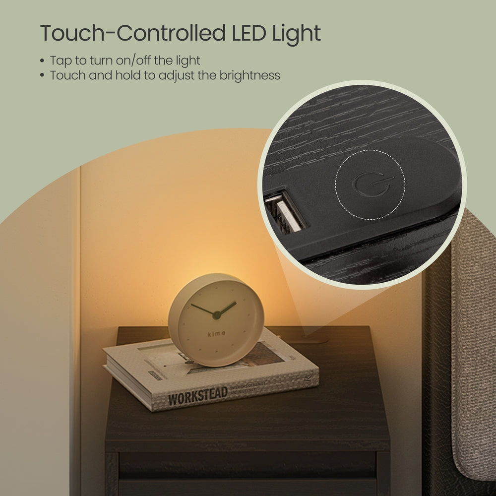 Nightstand with Power Outlets, Bedside Table with LED Light, Space Saving - image 21