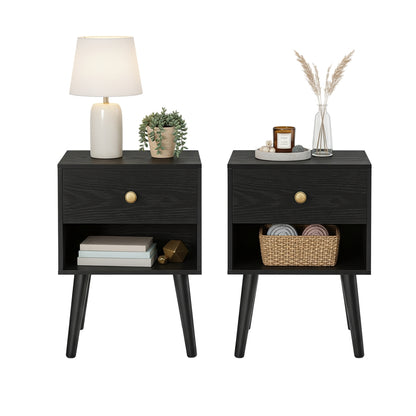 Bedside Table, Side Table with Storage Drawer and Open Shelf, Solid Wood Legs - image 17