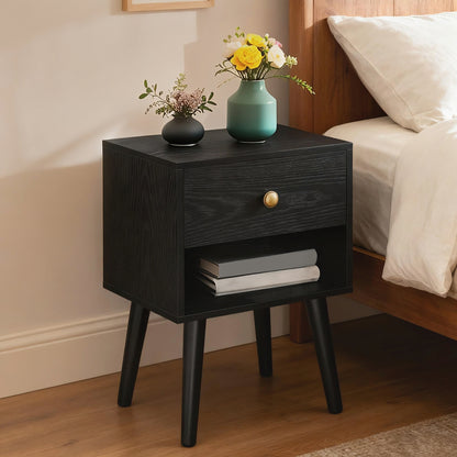 Bedside Table, Side Table with Storage Drawer and Open Shelf, Solid Wood Legs - image 19
