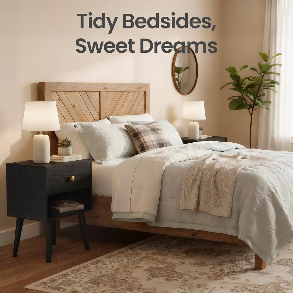 Bedside Table, Side Table with Storage Drawer and Open Shelf, Solid Wood Legs - image 21