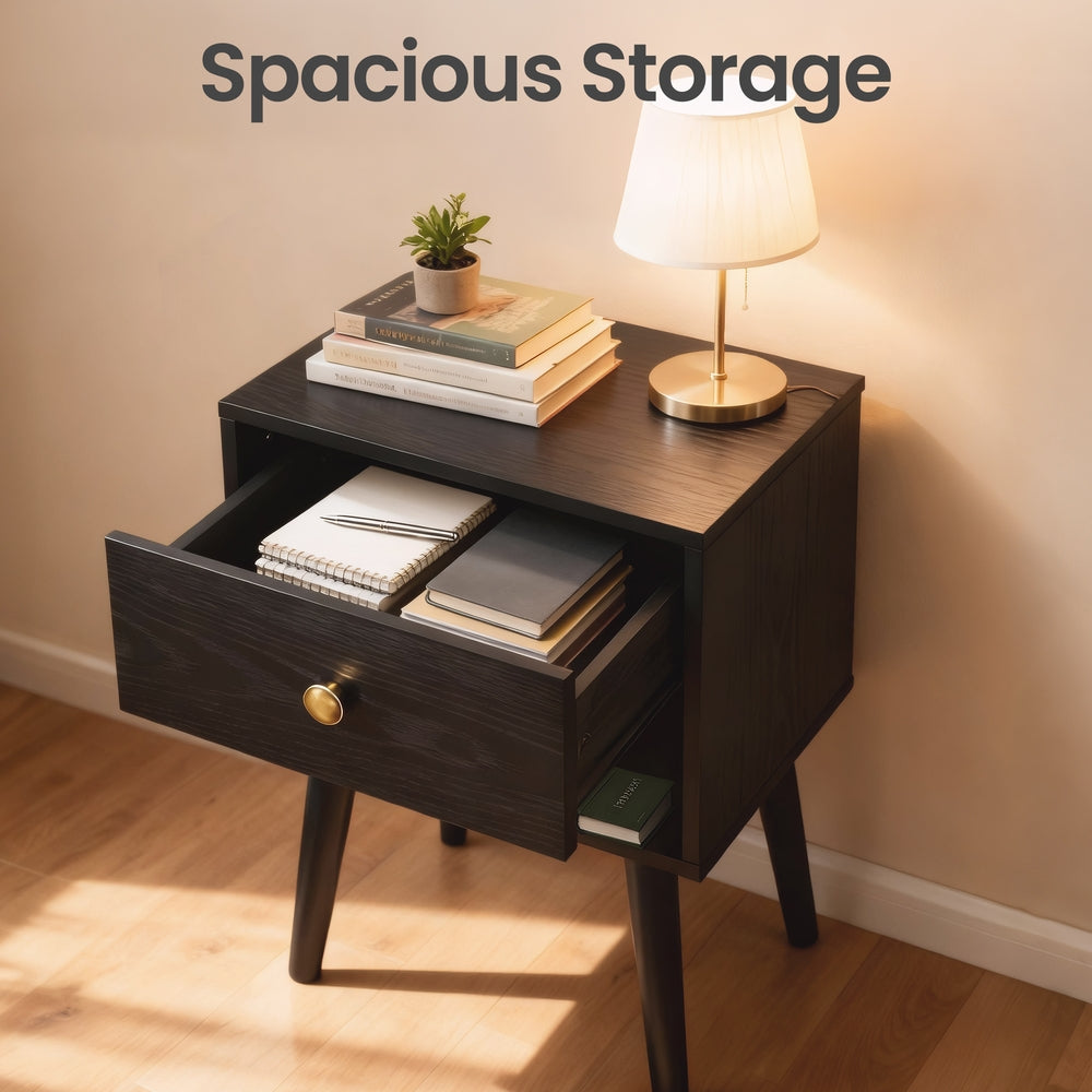 Bedside Table, Side Table with Storage Drawer and Open Shelf, Solid Wood Legs - image 23