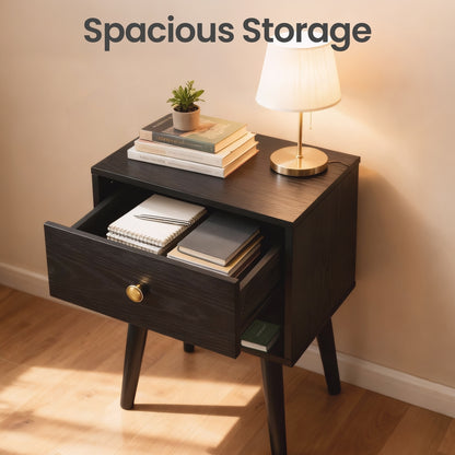 Bedside Table, Side Table with Storage Drawer and Open Shelf, Solid Wood Legs - image 23