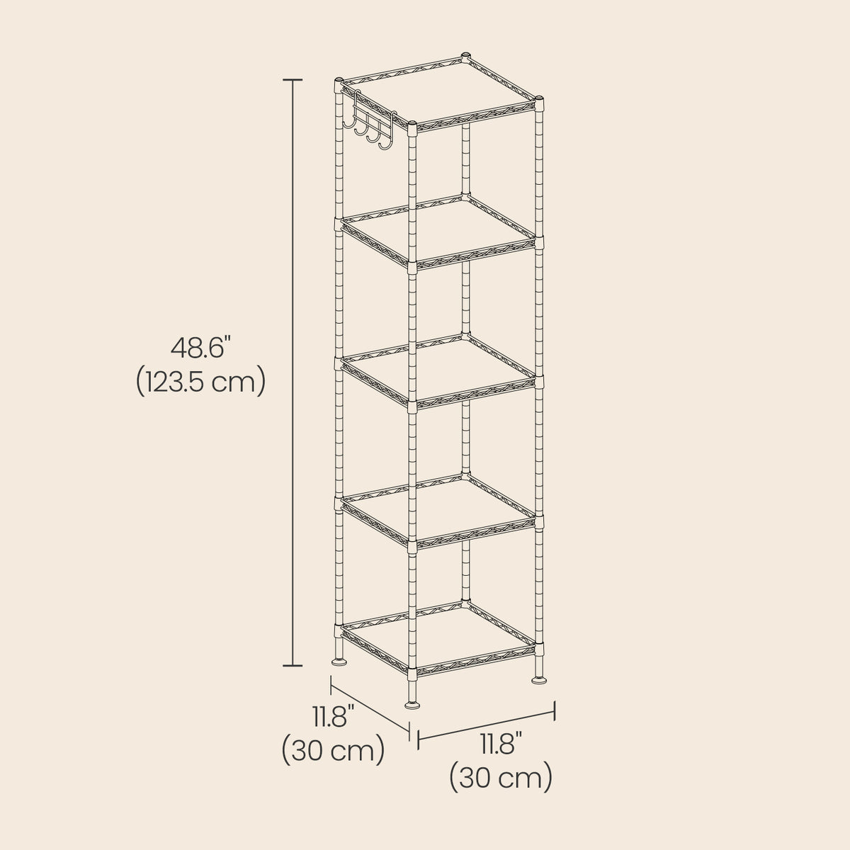 Bathroom Shelf, 5-Tier Storage Rack for Small Space, with 5 PP Shelf Liners - image 6