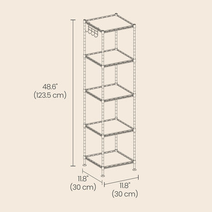 Bathroom Shelf, 5-Tier Storage Rack for Small Space, with 5 PP Shelf Liners - image 6