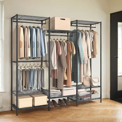 Portable Wardrobe, Open Wardrobe, Heavy-Duty Metal Clothes Rack with Adjustable Shelves and Hanging Rails - image 1