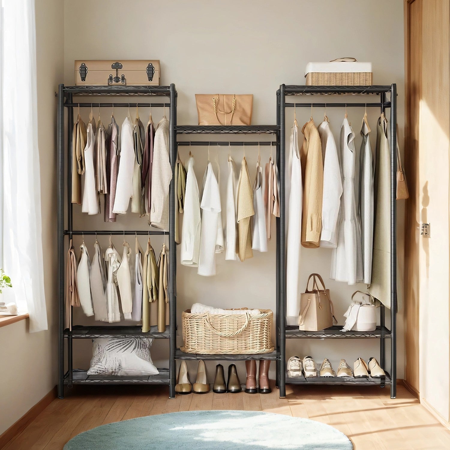 Portable Wardrobe, Open Wardrobe, Heavy-Duty Metal Clothes Rack with Adjustable Shelves and Hanging Rails - image 3