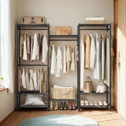 Portable Wardrobe, Open Wardrobe, Heavy-Duty Metal Clothes Rack with Adjustable Shelves and Hanging Rails - image 3
