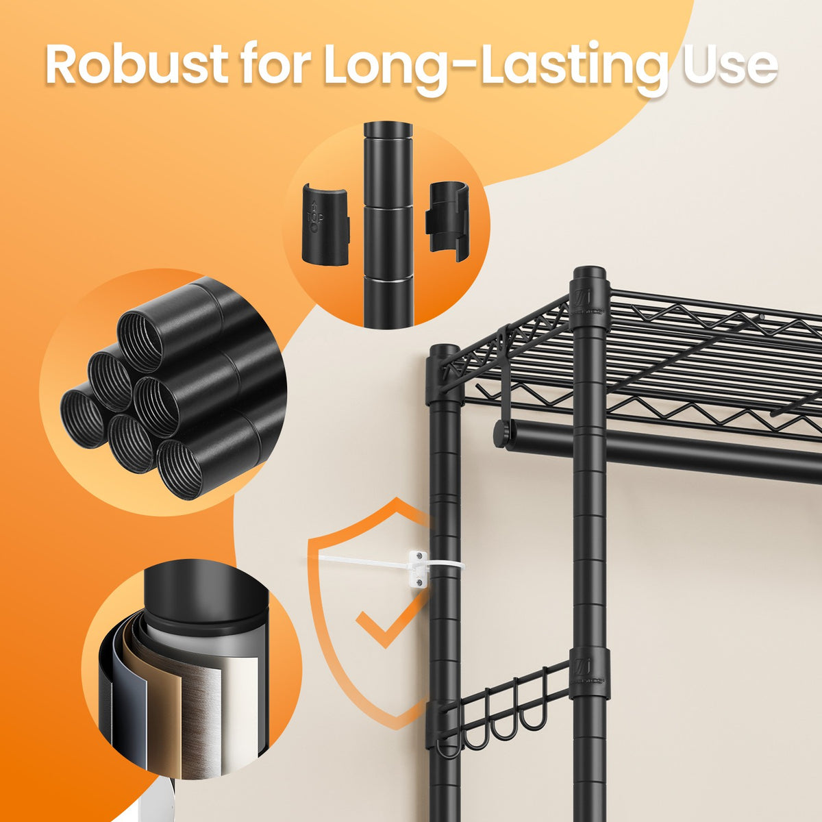 Portable Wardrobe, Open Wardrobe, Heavy-Duty Metal Clothes Rack with Adjustable Shelves and Hanging Rails - image 5