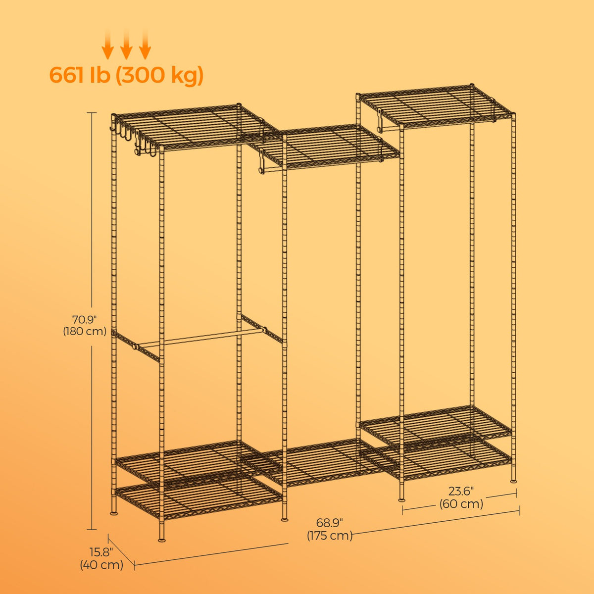 Portable Wardrobe, Open Wardrobe, Heavy-Duty Metal Clothes Rack with Adjustable Shelves and Hanging Rails - image 6