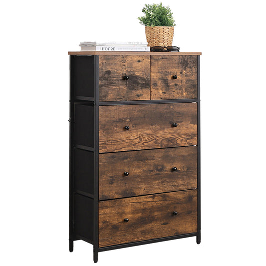 5-Drawer Fabric Dresser, Storage Chest Organiser for Bedroom, Nursery, Living Room, Brown and Black - image 1