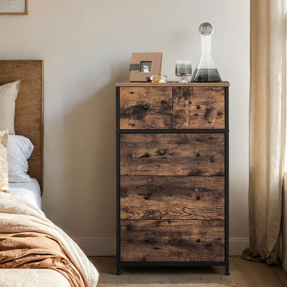 5-Drawer Fabric Dresser, Storage Chest Organiser for Bedroom, Nursery, Living Room, Brown and Black - image 2