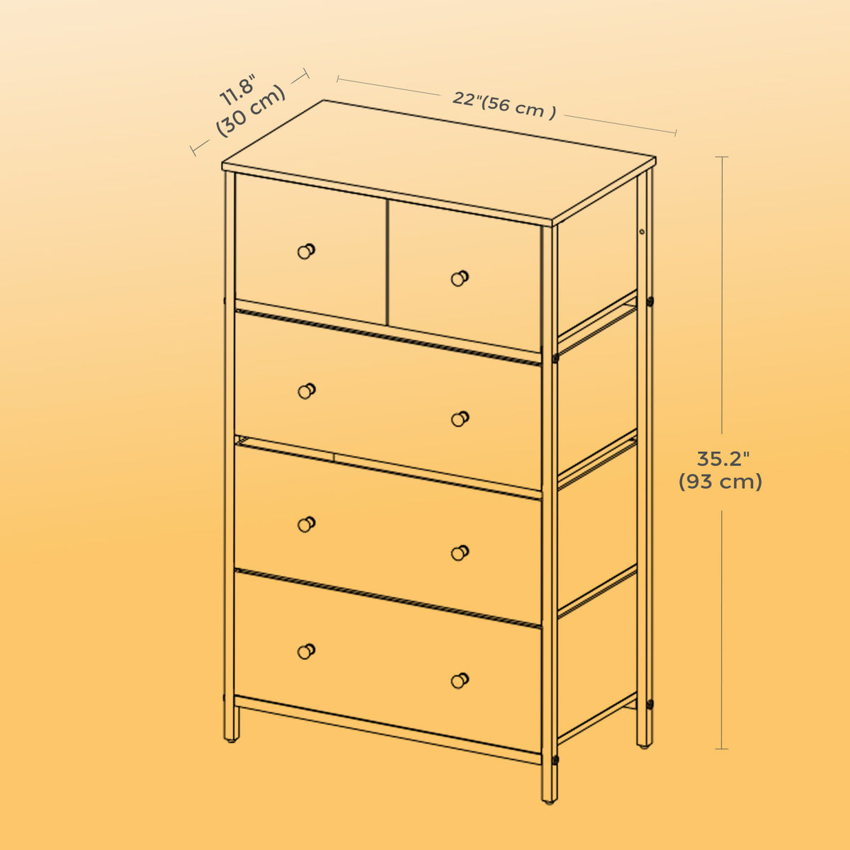5-Drawer Fabric Dresser, Storage Chest Organiser for Bedroom, Nursery, Living Room, Brown and Black - image 5