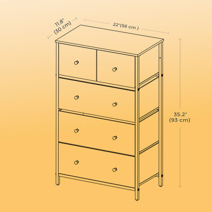 5-Drawer Fabric Dresser, Storage Chest Organiser for Bedroom, Nursery, Living Room, Brown and Black - image 5