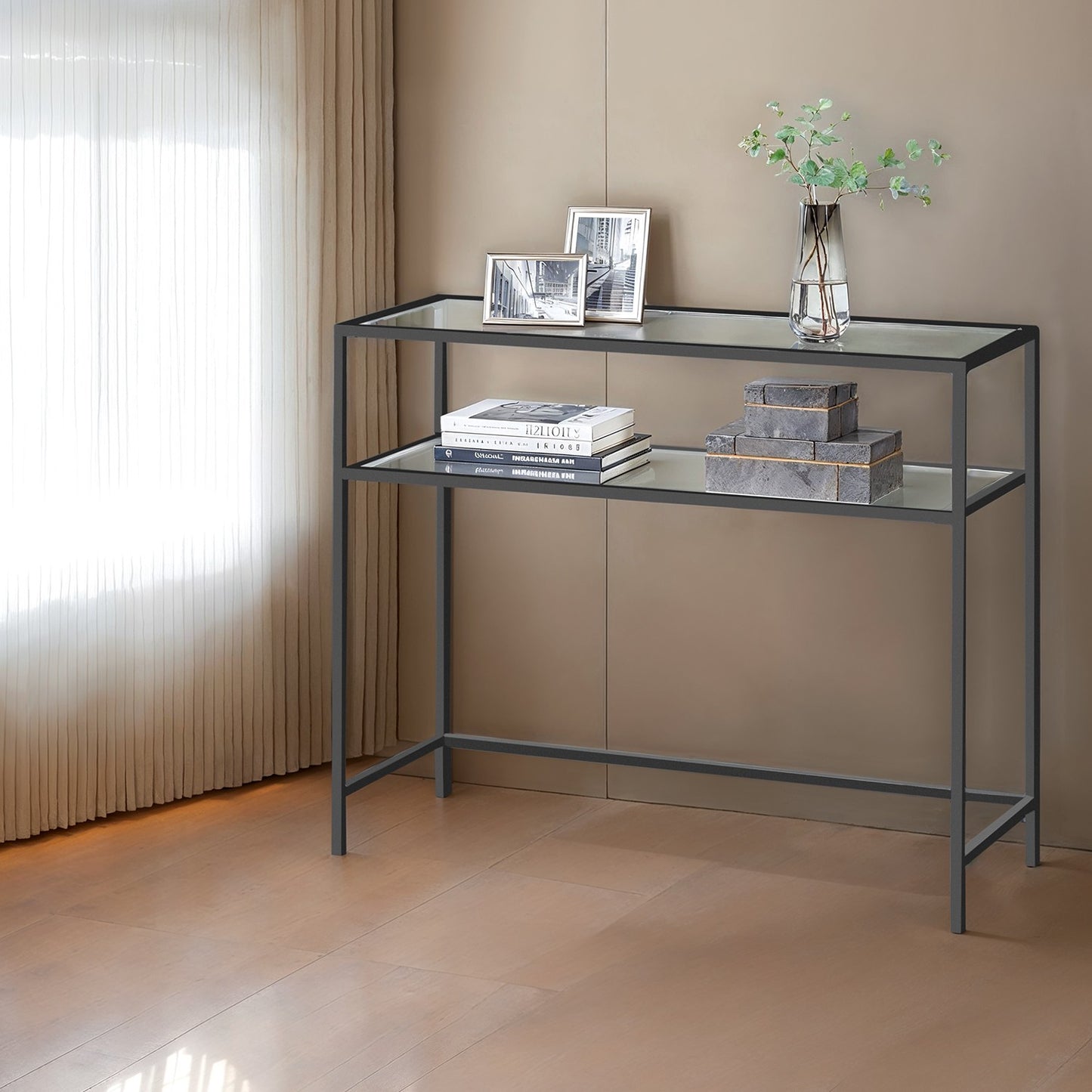Console Table, Side Table, Tempered Glass Tabletop - image 2