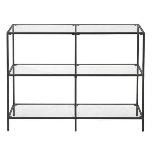 Modern Entryway Table, 3-Tier Console Table with Tempered Glass Tabletop, Sofa Table, Black - image 1