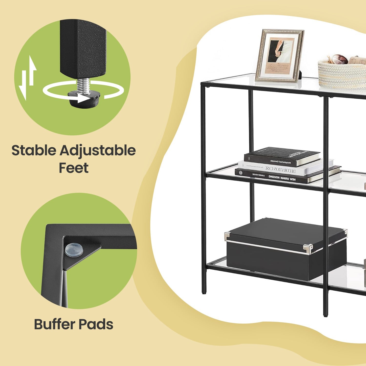 Modern Entryway Table, 3-Tier Console Table with Tempered Glass Tabletop, Sofa Table, Black - image 4