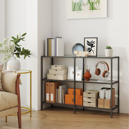 Modern Entryway Table, 3-Tier Console Table with Tempered Glass Tabletop, Sofa Table, Black - image 6