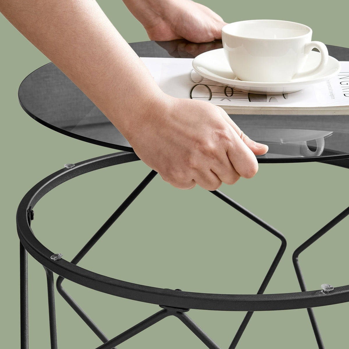 Small Round Coffee Table Set of 2, with Steel Frame, for Living Room - image 6
