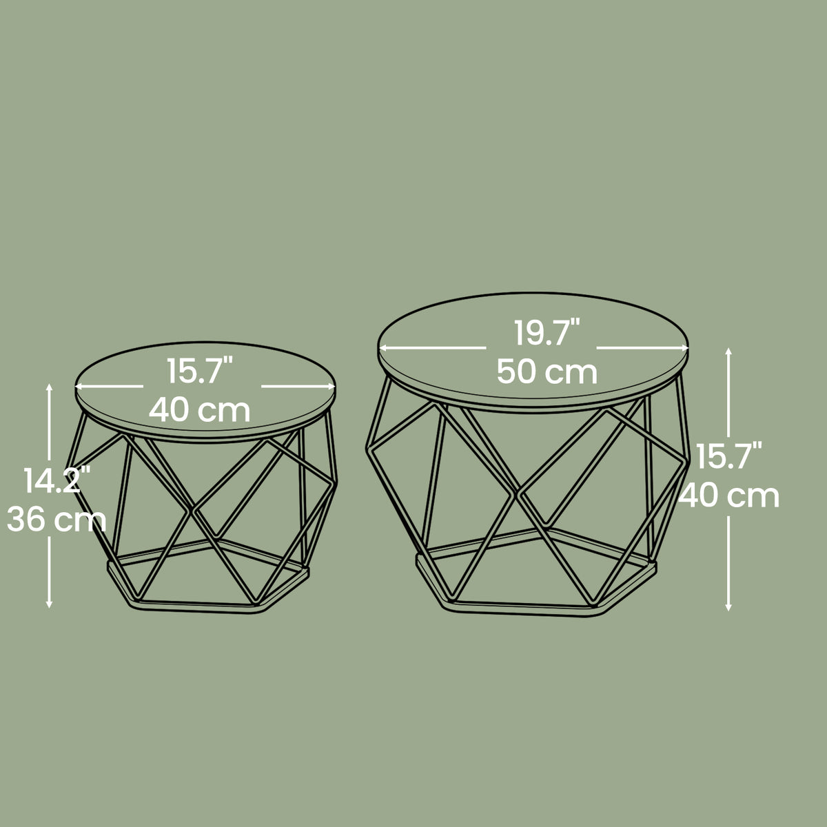 Small Round Coffee Table Set of 2, with Steel Frame, for Living Room - image 7
