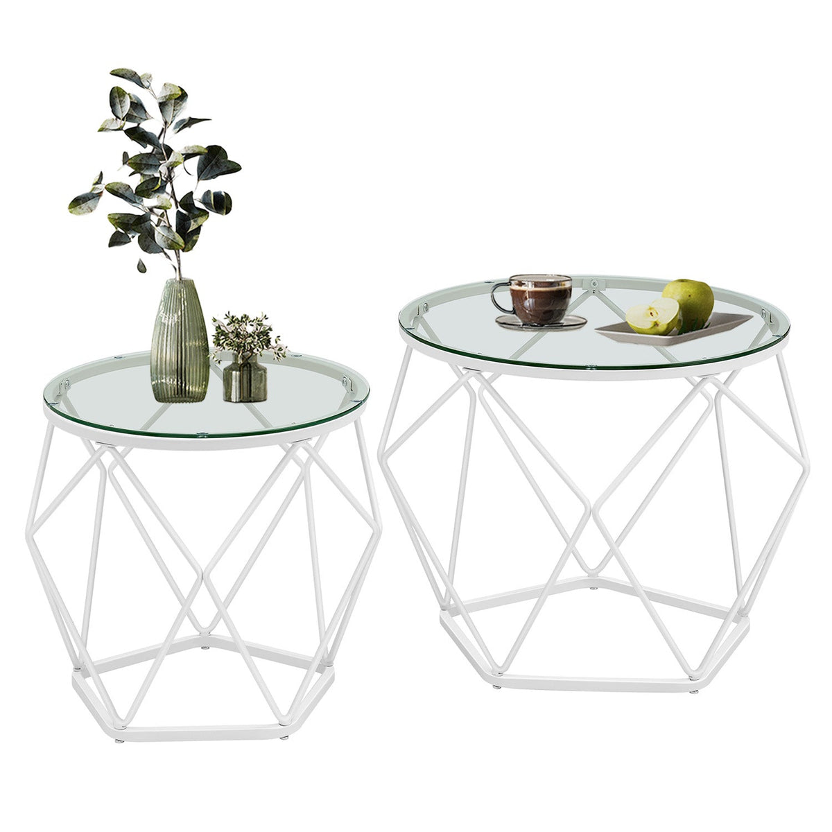 Small Round Coffee Table Set of 2, with Steel Frame, for Living Room - image 8