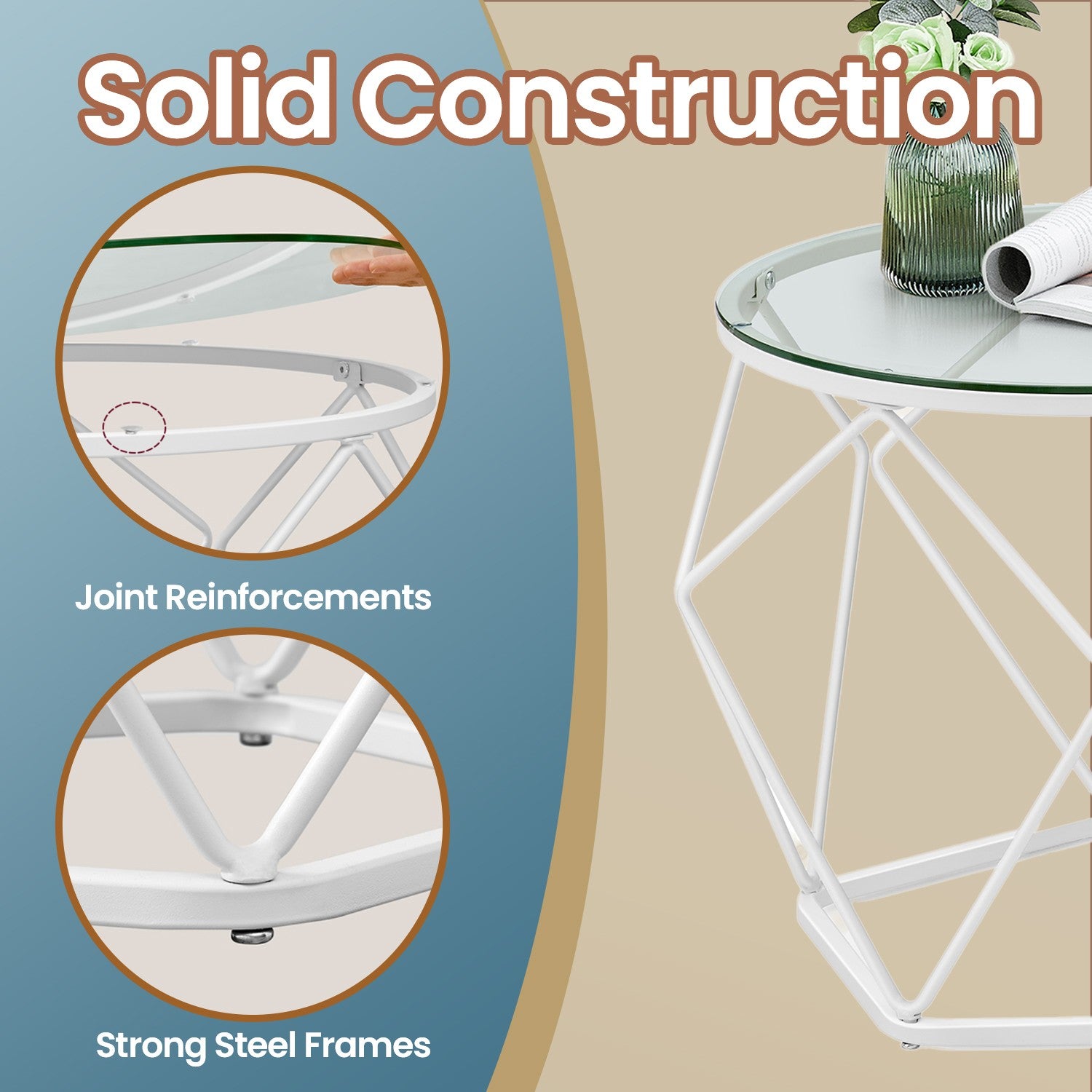 Small Round Coffee Table Set of 2, with Steel Frame, for Living Room - image 9